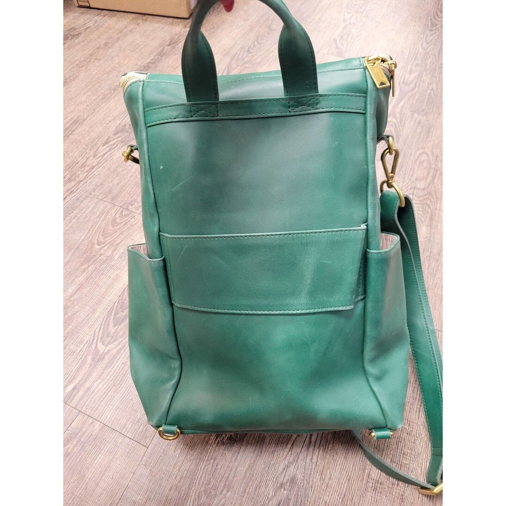 Sseko Designs Genuine Leather Green Crescent Convertible Crossbody Backpack Purs - Picture 3 of 9